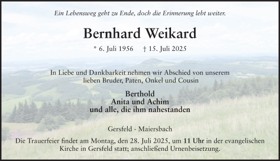 Traueranzeige von Bernhard Weikard von FZ