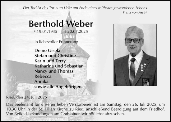 Traueranzeige von Berthold Weber von FZ