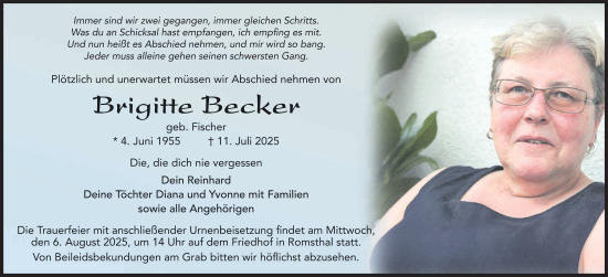 Traueranzeige von Brigitte Becker von FZ