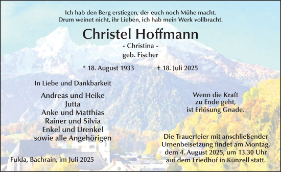 Traueranzeige von Christel Hoffmann von FZ