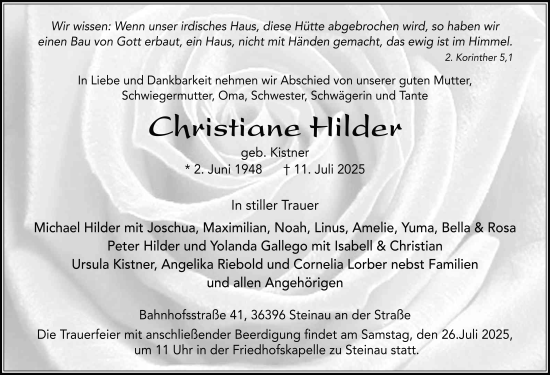 Traueranzeige von Christiane Hilder von FZ
