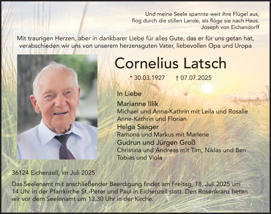 Traueranzeige von Cornelius Latsch von FZ