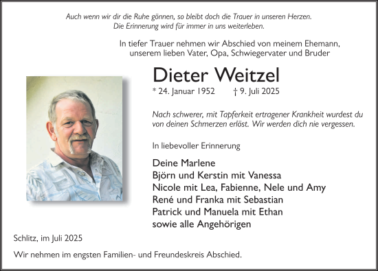 Traueranzeige von Dieter Weitzel von FZ