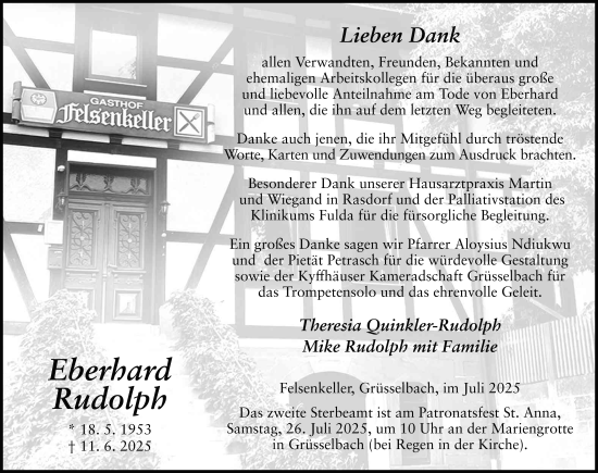 Traueranzeige von Eberhard Rudolph von FZ