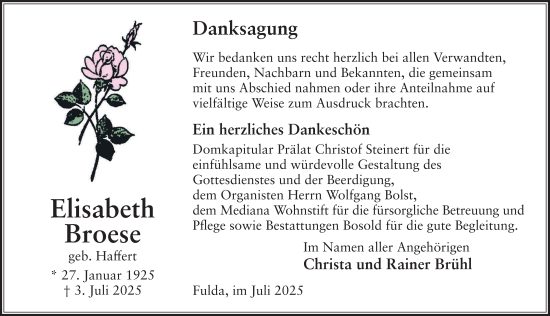 Traueranzeige von Elisabeth Broese von FZ