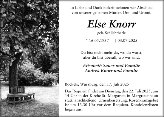Traueranzeige von Else Knorr von FZ