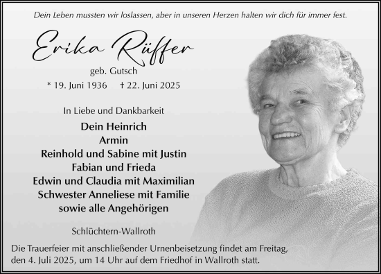 Traueranzeige von Erika Rüffer von FZ