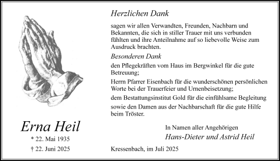 Traueranzeige von Erna Heil von FZ