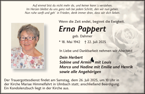Traueranzeige von Erna Pappert von FZ