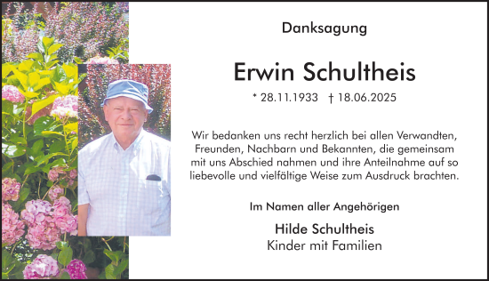 Traueranzeige von Erwin Schultheis von FZ