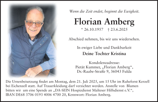 Traueranzeige von Florian Amberg von FZ