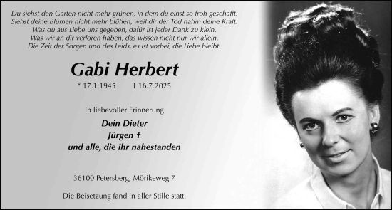 Traueranzeige von Gabi Herbert von FZ