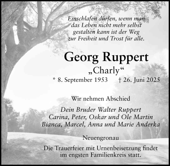 Traueranzeige von Georg Ruppert von FZ