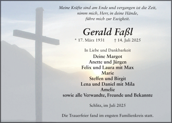 Traueranzeige von Gerald Faßl von FZ