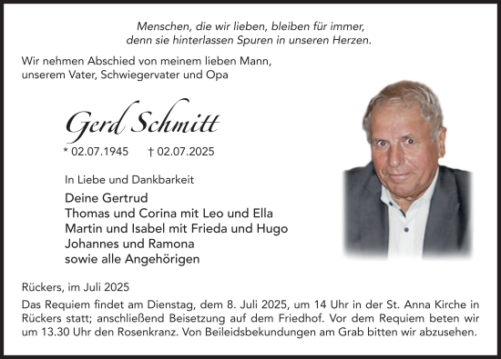 Traueranzeige von Gerd Schmitt von FZ