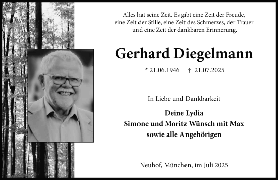 Traueranzeige von Gerhard Diegelmann von FZ