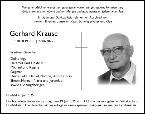 Traueranzeige von Gerhard Krause von FZ