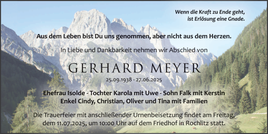 Traueranzeige von Gerhard Meyer von FZ