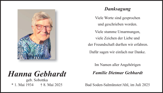 Traueranzeige von Hanna Gebhardt von FZ