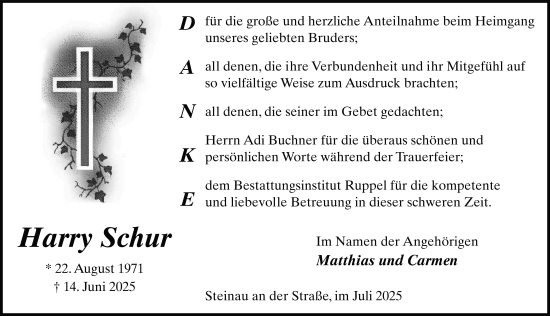 Traueranzeige von Harry Schur von FZ