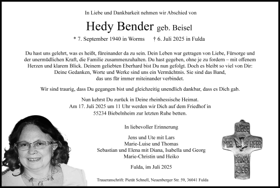 Traueranzeige von Hedy Bender von FZ