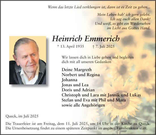 Traueranzeige von Heinrich Emmerich von FZ