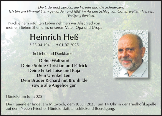 Traueranzeige von Heinrich Heß von FZ