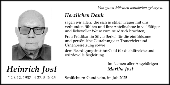 Traueranzeige von Heinrich Jost von FZ