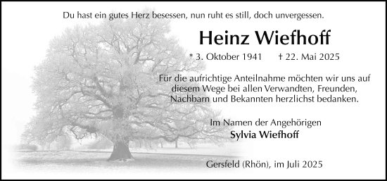 Traueranzeige von Heinz Wiefhoff von FZ