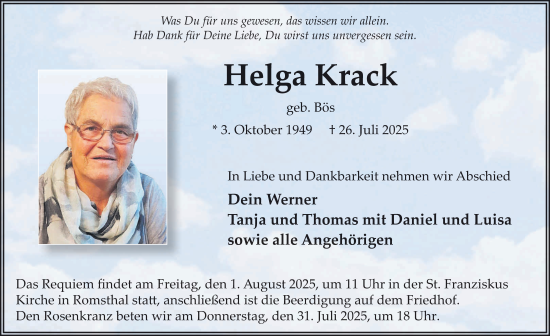 Traueranzeige von Helga Krack von FZ