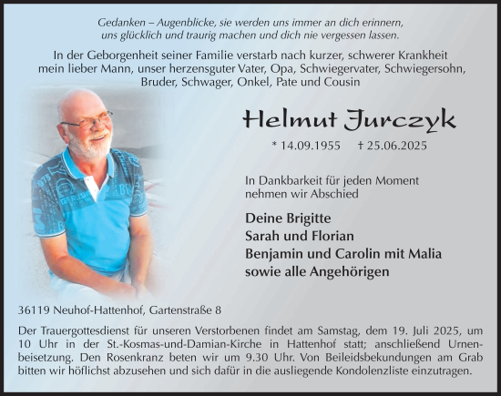 Traueranzeige von Helmut Jurczyk von FZ