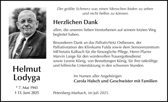 Traueranzeige von Helmut Lodyga von FZ