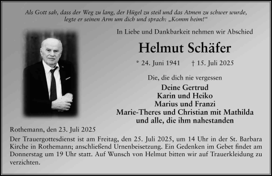 Traueranzeige von Helmut Schäfer von FZ