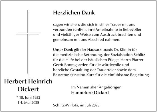 Traueranzeige von Herbert Heinrich Dickert von FZ