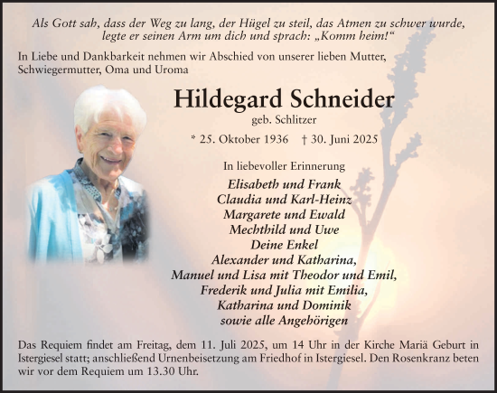 Traueranzeige von Hildegard Schneider von FZ