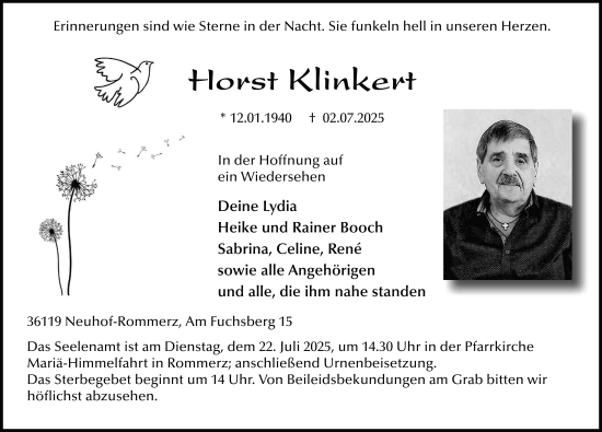 Traueranzeige von Horst Klinkert von FZ