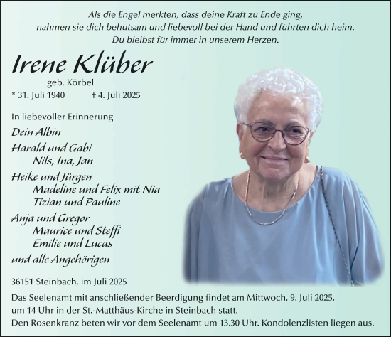 Traueranzeige von Irene Klüber von FZ