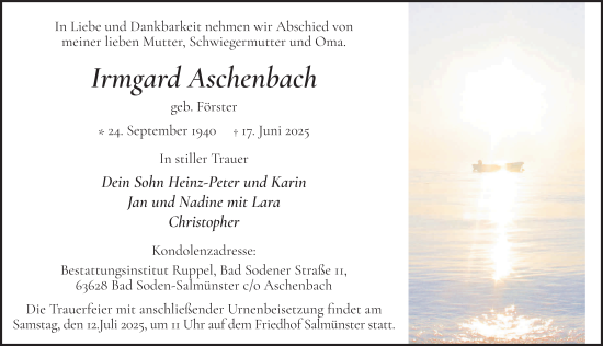 Traueranzeige von Irmgard Aschenbach von FZ