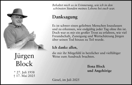 Traueranzeige von Jürgen Block von FZ