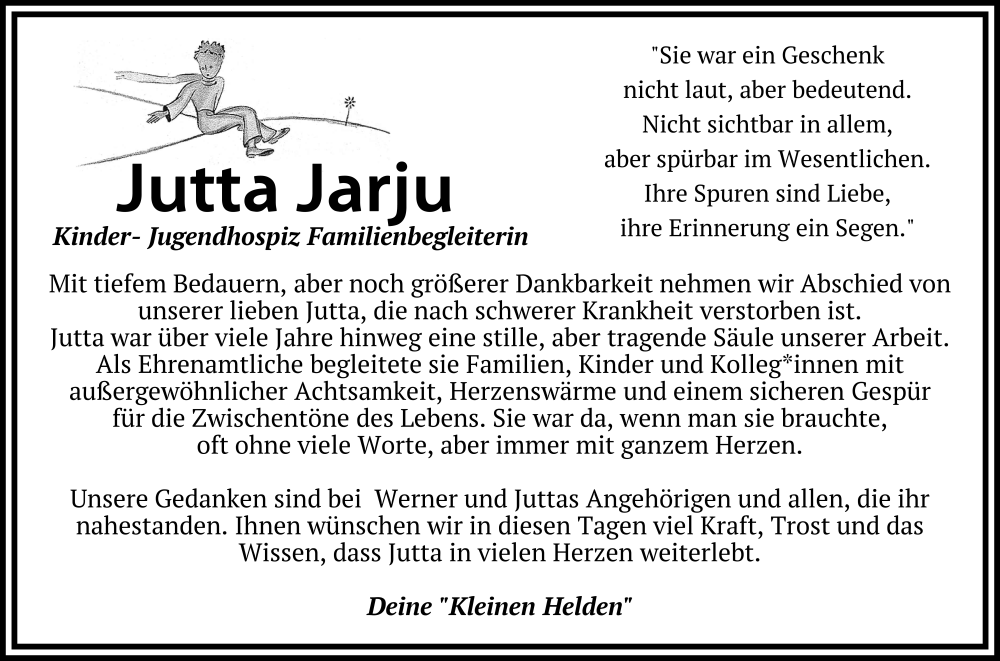  Traueranzeige für Jutta Jarju vom 30.07.2025 aus FZ