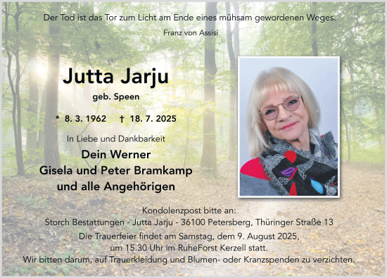 Traueranzeige von Jutta Jarju von FZ