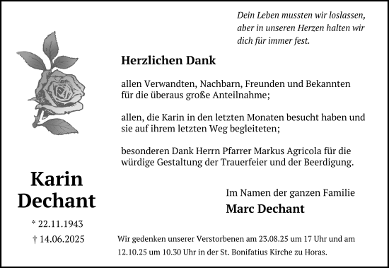 Traueranzeige von Karin Dechant von FZ