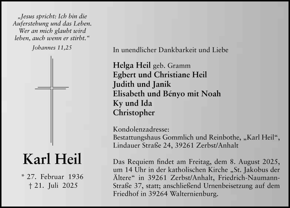  Traueranzeige für Karl Heil vom 26.07.2025 aus FZ