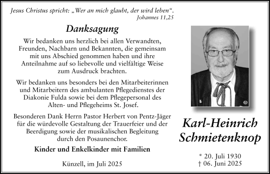 Traueranzeige von Karl-Heinrich Schmietenknop von FZ