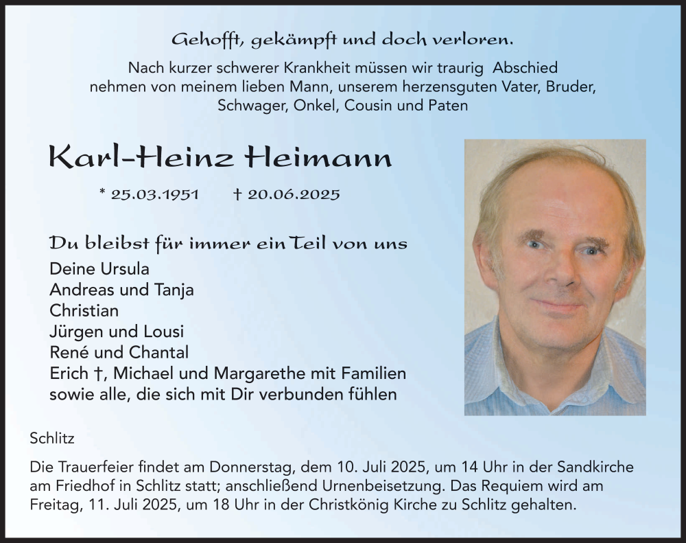  Traueranzeige für Karl-Heinz Heimann vom 08.07.2025 aus FZ