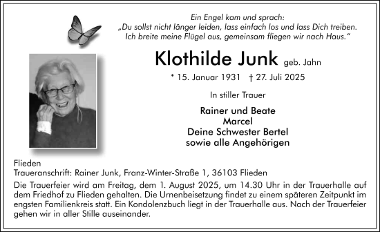 Traueranzeige von Klothilde Junk von FZ