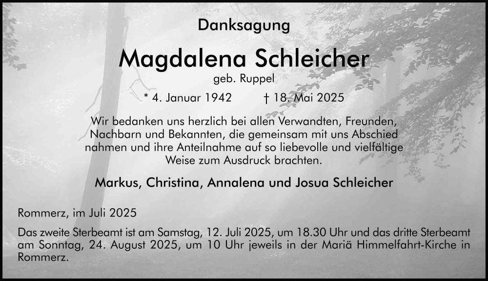  Traueranzeige für Magdalena Schleicher vom 05.07.2025 aus FZ