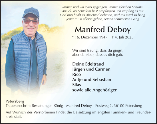 Traueranzeige von Manfred Deboy von FZ