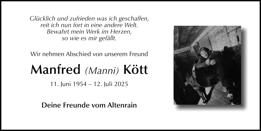  Traueranzeige für Manfred Kött vom 23.07.2025 aus FZ