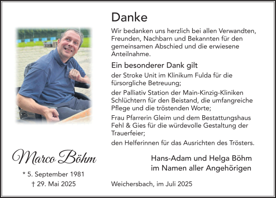 Traueranzeige von Marco Böhm von FZ